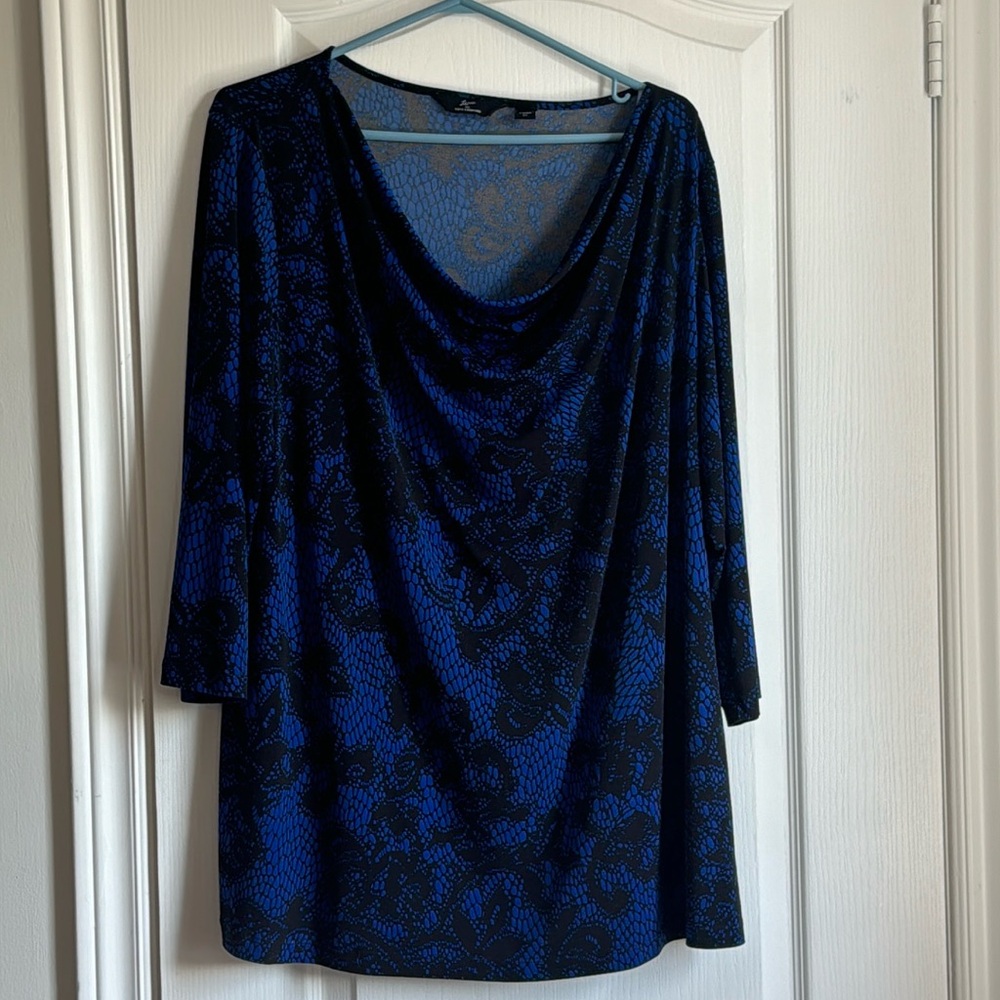 Lennie for Nina Leonard Women 2XL mid sleeve Navy Black Blouse Top
